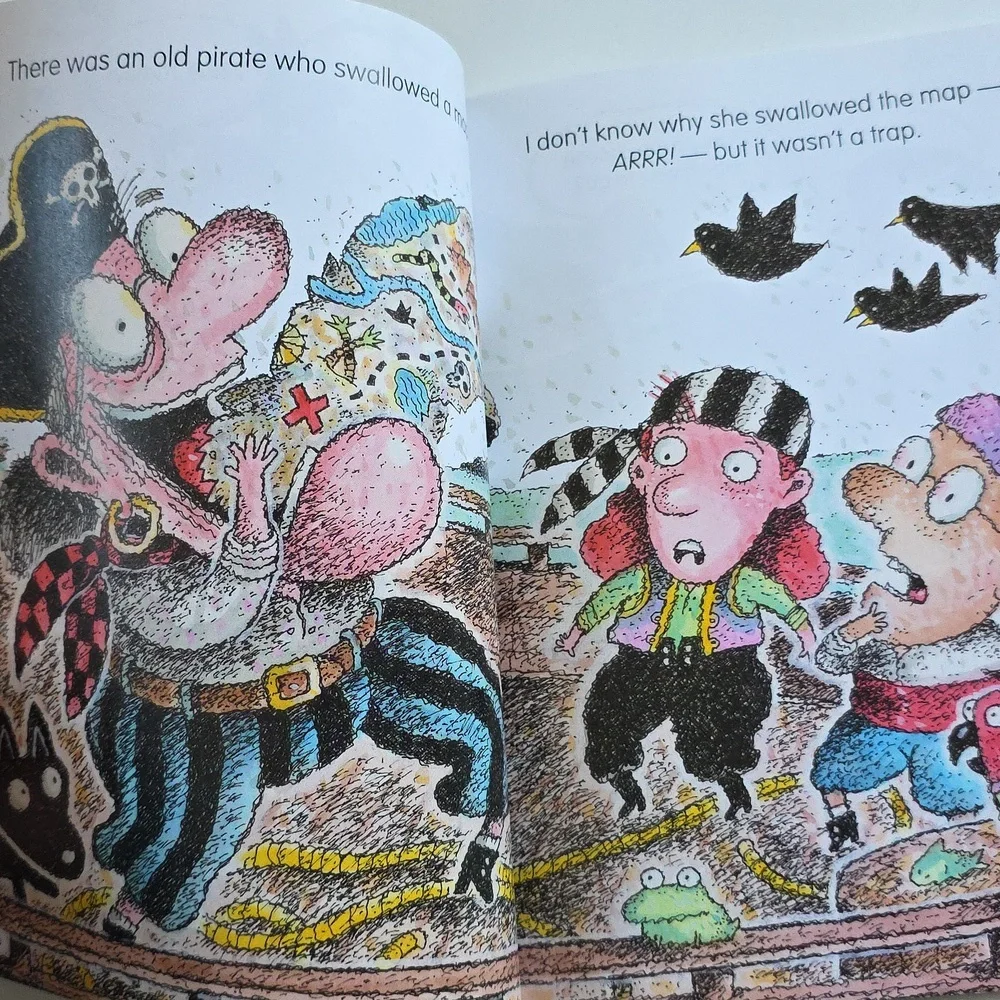 Children's Book Set - I Know an Old Lady - Pirate, Pie, Shell, And Vintage